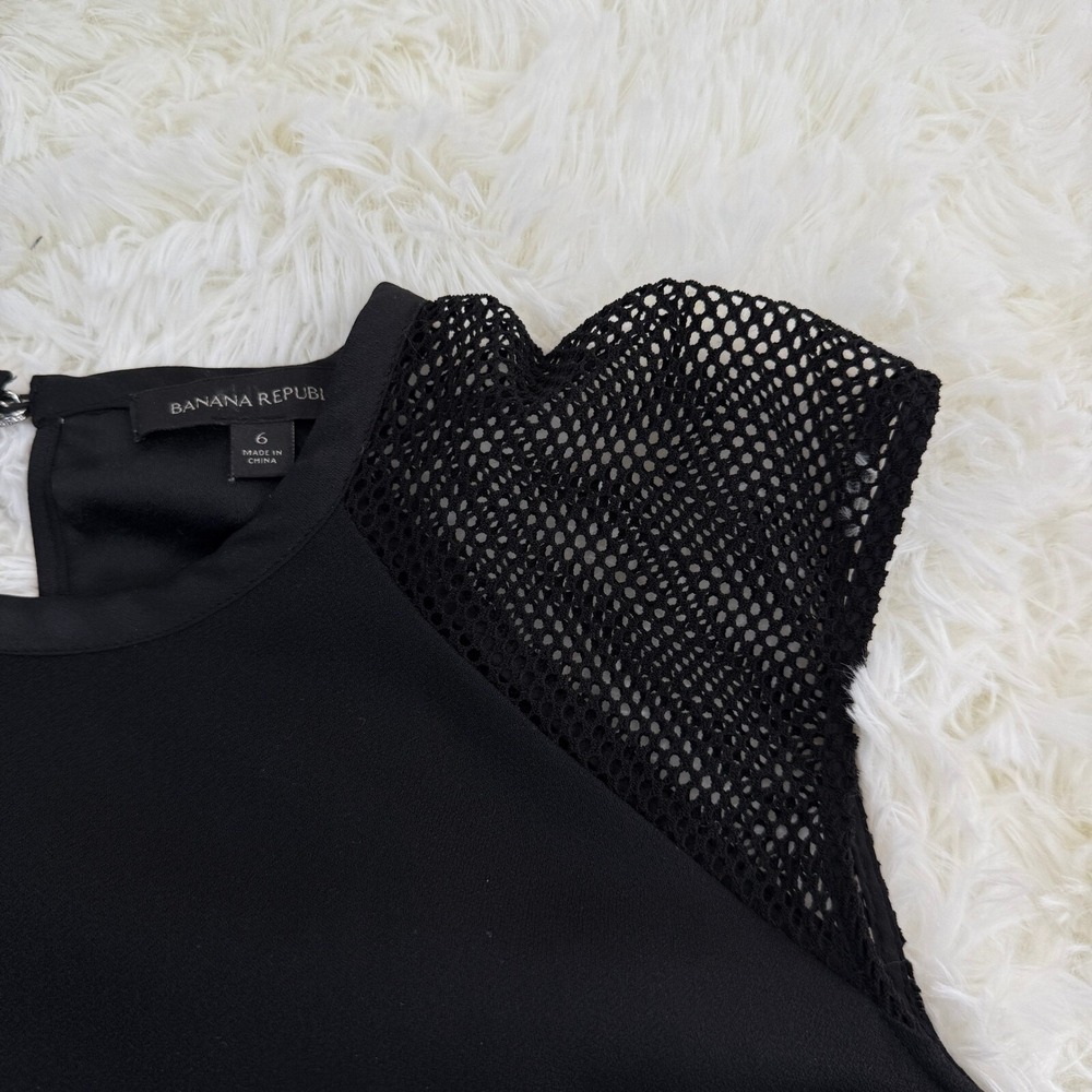 Banana Republic Black Dress Sleeveless Mesh Detail Casual Size 6 LBD Boho Chic - Picture 15 of 16